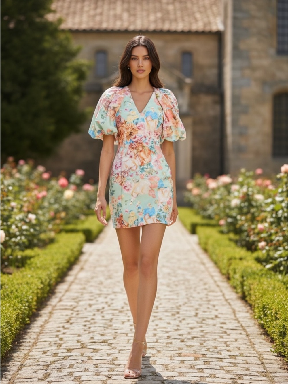 Jewel Badgley Mischka Eden Puff Sleeve Mini Dress Sz 8